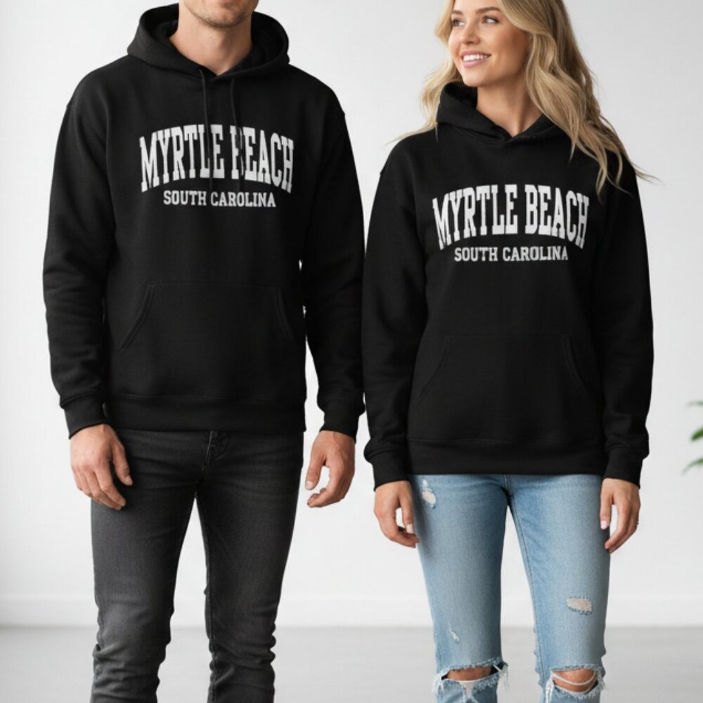 Unisex Graphic Hoodie Sweatshirt Myrtle Beach South Carolina Black size XL